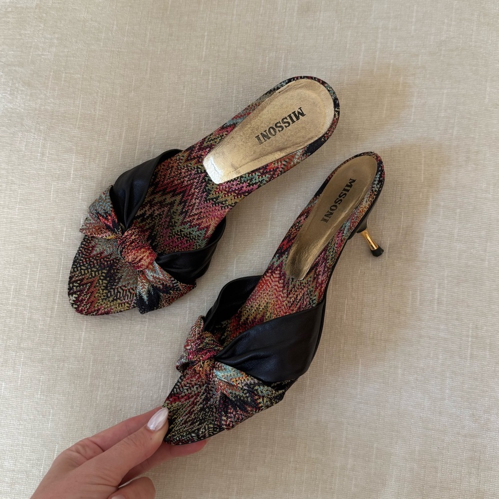 Missoni Multicolor Zigzag Kitten Heels with Black Trim